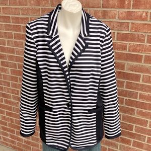 NY Collection Navy-Black/White Striped Soft Boyfriend Jacket